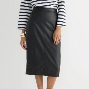 J. CREW Black faux leather midi length pencil skirt NEW NWT Size 10